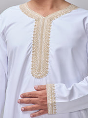 Men's Moroccan Embroidered White Thobe
