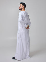 Men's Moroccan Embroidered White Thobe