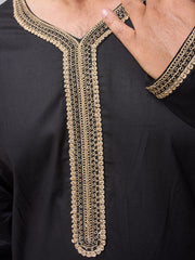 Men's Moroccan Embroidered Black Thobe