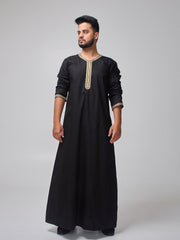 Men's Moroccan Embroidered Black Thobe