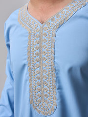 Men's Moroccan Embroidered Sky Blue Thobe