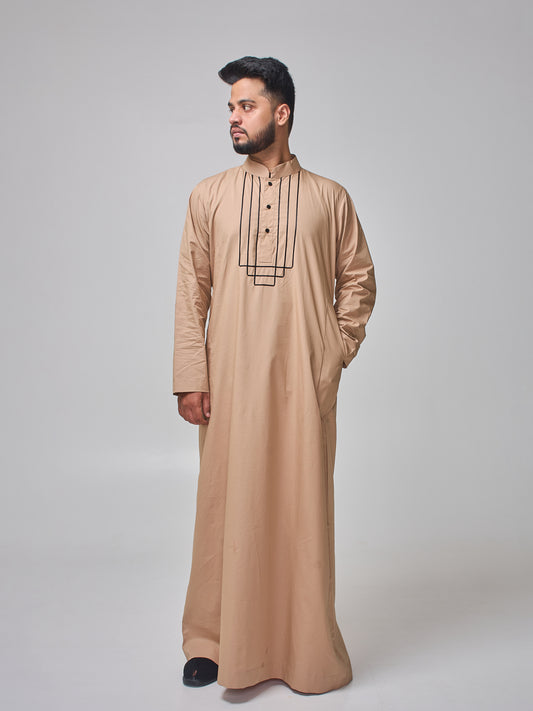 Beige Solid Arabic Thobe for Men