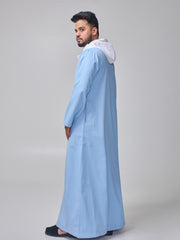 Sky Blue Arabic Thobe with Contrast Hood