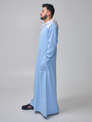 Sky Blue Arabic Thobe with Contrast Hood