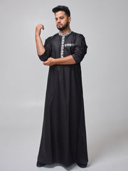 Men's Embroidered Black Arabic Thobe
