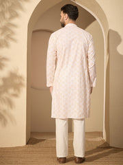Cotton Printed Kurta with White Pajama Set for Men