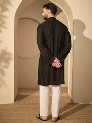 Embroidered Cotton Linen Kurta Pyjama Set for Men