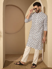 Pure Cotton Printed Men's Kurta Pyjama Set – Traditional Festive Wear
