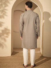 Embroidered Cotton Grey Kurta with White Pajama Set