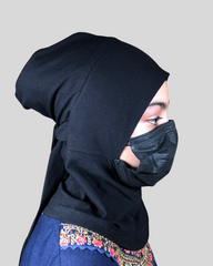 Black Stretch Cotton Jersey Instant Tie Hijab Cap