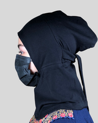 Black Stretch Cotton Jersey Instant Tie Hijab Cap