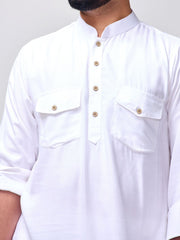 White Solid Farsi Kurta Pants Set for Men
