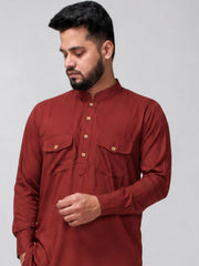 Rust Solid Farsi Kurta Pants Set for Men