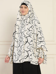 White Printed Free Size Prayer Khimar