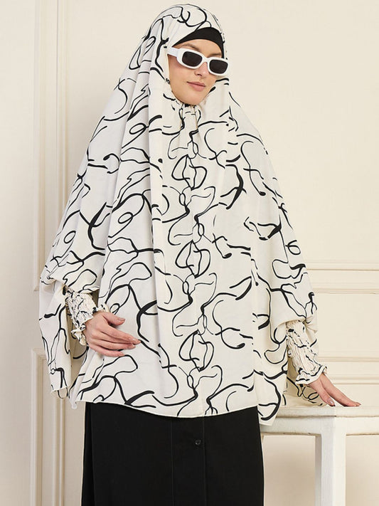 White Printed Free Size Prayer Khimar