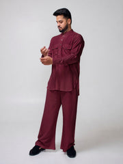 Maroon Solid Farsi Kurta Pants Set for Men