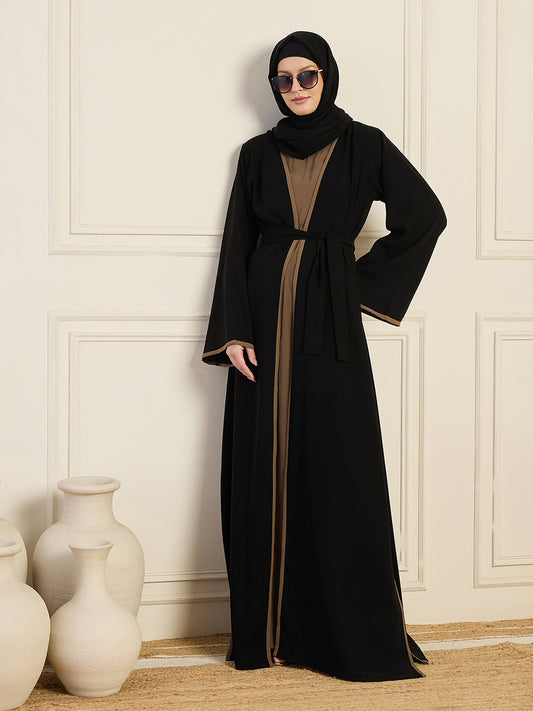 Nabia Women 2 Piece Black and Oat Shrug Set with Matching Black Hijab