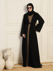 Nabia Women 2 Piece Black and Oat Shrug Set with Matching Black Hijab