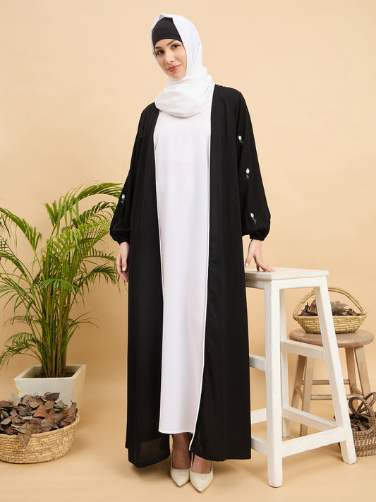2 Piece Modest Luxury Abaya with White Georgette Hijab