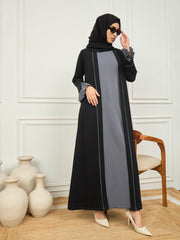 2 Piece Piping Detailing Solid Shrug Set Abaya with Black Georgette Hijab for Women