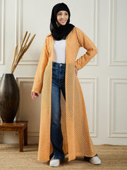 Cotton Knitted Front Open Yellow Shrug For Women Paired with Black Georgette Hijab