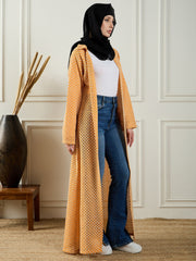 Cotton Knitted Front Open Yellow Shrug For Women Paired with Black Georgette Hijab