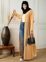 Cotton Knitted Front Open Yellow Shrug For Women Paired with Black Georgette Hijab