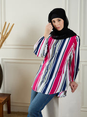 Women's Multi-Color Front Open Striped Modest Shirt