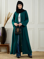 Front Open Bottle Green Abaya Burqa Paired With Black Georgette Hijab