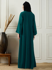 Front Open Bottle Green Abaya Burqa Paired With Black Georgette Hijab