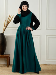 Two Color Bottle Green and Black Abaya Burqa with Black Georgette Hijab