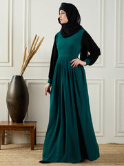 Two Color Bottle Green and Black Abaya Burqa with Black Georgette Hijab