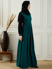 Two Color Bottle Green and Black Abaya Burqa with Black Georgette Hijab