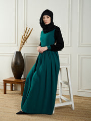 Two Color Bottle Green and Black Abaya Burqa with Black Georgette Hijab