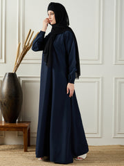 Blue Solid Abaya Dress Paired with Black Georgette Hijab