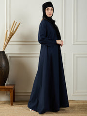 Blue Solid Abaya Dress Paired with Black Georgette Hijab