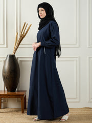 Blue Solid A-line Abaya Burqa With Black Georgette Hijab