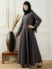 Gray Solid Kashibo Abaya Burqa For Women Paired With Black Georgette Hijab