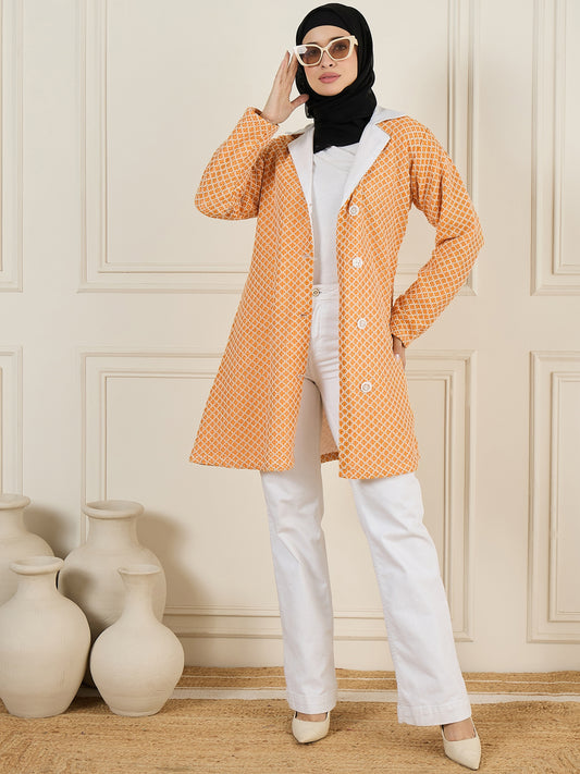 Front Open Cotton Knitted Orange Jacket