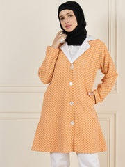 Front Open Cotton Knitted Orange Jacket