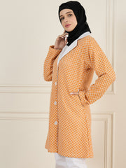 Front Open Cotton Knitted Orange Jacket