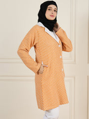 Front Open Cotton Knitted Orange Jacket