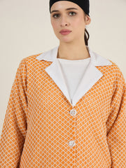 Front Open Cotton Knitted Orange Jacket