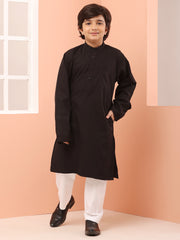 Black Solid Kids Boy's Kurta With White Pajama Set