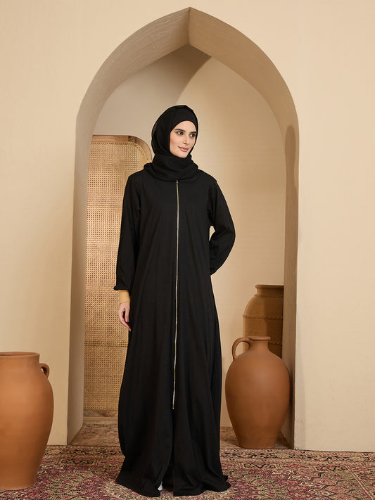 Front Open Modest Jersey Abaya with attached Matching Hood