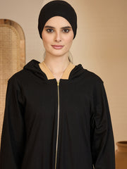 Front Open Modest Jersey Abaya with attached Matching Hood