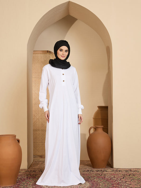 White Hooded Jersey Abaya for Modest Women