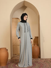 Grey Modest Jersey Abaya with attached Black Hood
