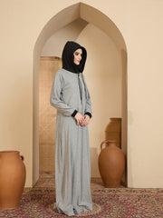 Grey Modest Jersey Abaya with attached Black Hood