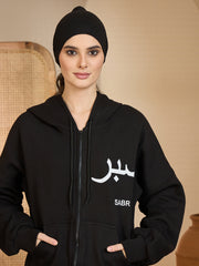 Modest Black Fleece Winter Sabr Hoodie for Women